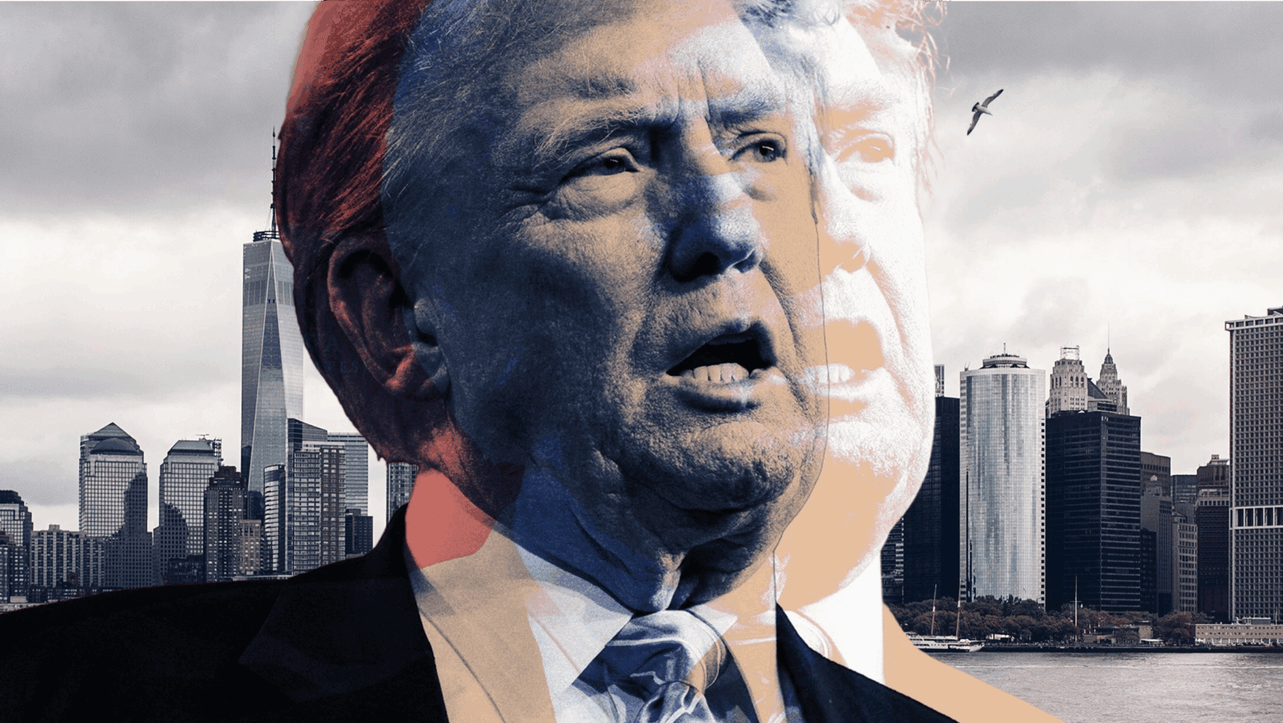 Stylised illustration of Donald Trump with New York City skyline in the background, used in family office case study